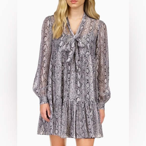 MICHAEL KORS ADDER CHIFFON SNAKESKIN DRESS - Picture 3 of 7